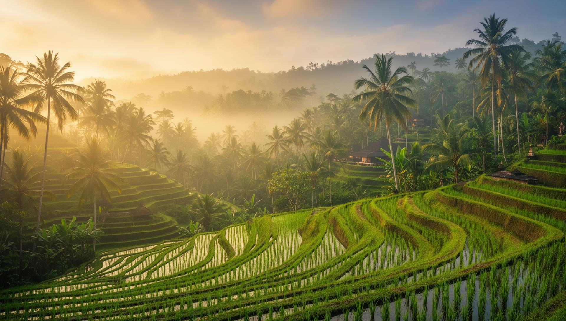 Rizières de Bali au lever du soleil
